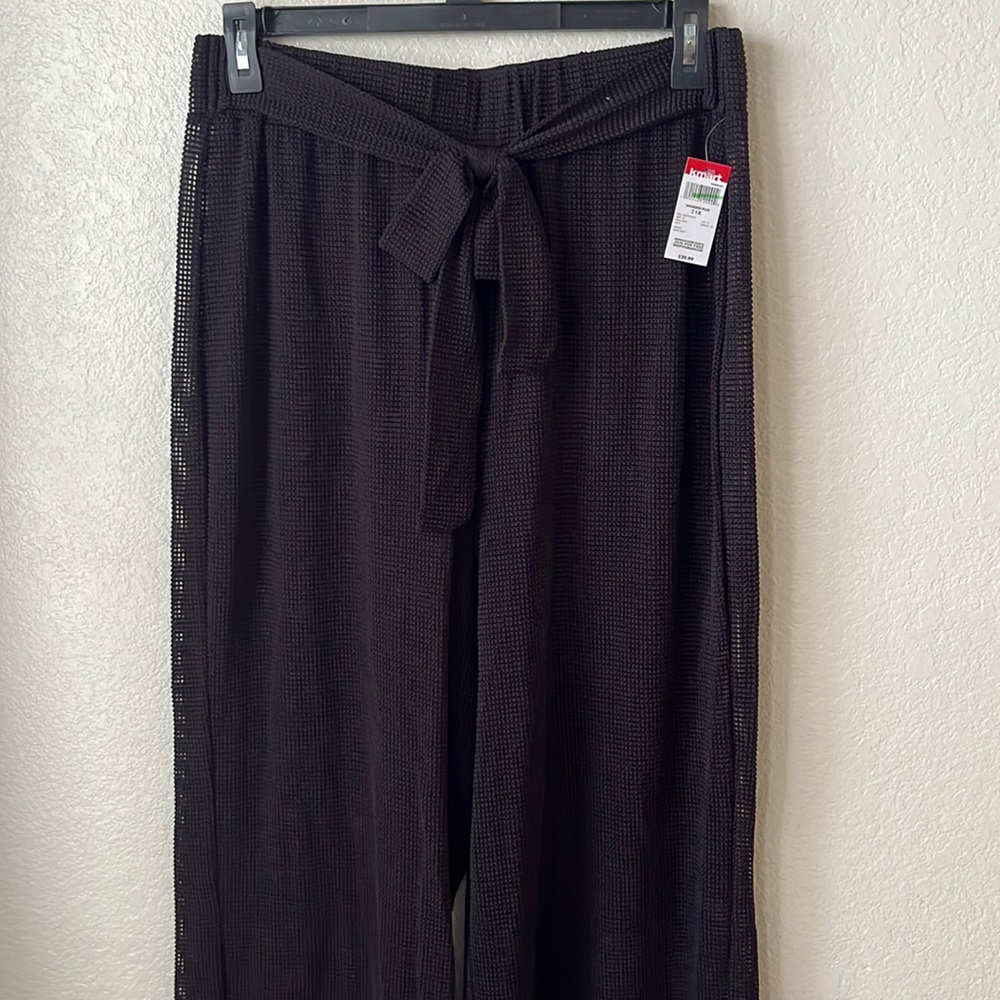 Simply Emma wide leg black mesh pants swim coverup